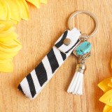 Leather horsehair leopard print cow zebra print turquoise fringed leather keychain