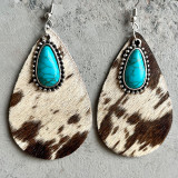 Animal-print leopard-print cowhide earrings drop earrings in turquoise metal