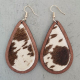 Leopard-print horsehair leather earrings Bohemian cow-print water drop wood earrings