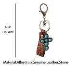 Embossed Leather Keychain Western Style Turquoise Pumpkin Flower Pendant Textured Leather Keychain