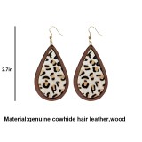 Leopard-print horsehair leather earrings Bohemian cow-print water drop wood earrings