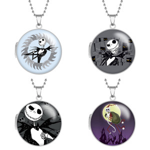 10 styles Halloween Stainless Steel Rainted Phase Box Photo Necklace  Chain Length 60cm  Diameter 2.7cm