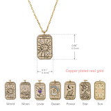 45CM Tarot Card Necklace Star Moon Sun Pendant Necklace Copper Plated Real Gold Clavicle Chain