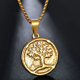 Tree of Life Necklace Stainless Steel Round Coin Pendant