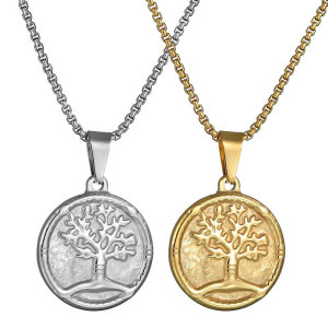 Tree of Life Necklace Stainless Steel Round Coin Pendant