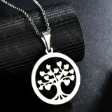 Round Pendant Openwork Tree of Life Stainless Steel Necklace