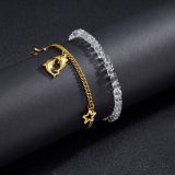 Transparent Bead Stretch Double Layer Stainless Steel Pendant Bracelet