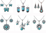 Ethnic Turquoise Earrings and Necklace Set