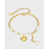 Pearl Stainless Steel Heart Bracelet