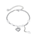 Pearl Stainless Steel Heart Bracelet