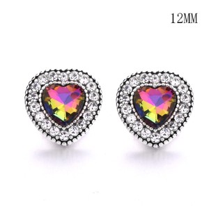 12MM love rhinestones snap silver plated  interchangable snaps jewelry