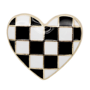 23MM Black and White Checkerboard Enamel Heart  love metal  snap buttons
