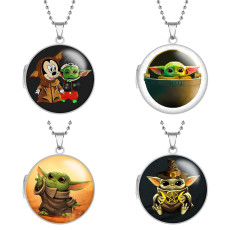 10 styles Star Wars Baby Yoda Stainless Steel Rainted Phase Box Photo Necklace  Chain Length 60cm  Diameter 2.7cm