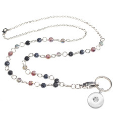 lanyard necklace glass bead pull button ID lanyard key chain long necklace fit 20MM chunks snap button jewelry