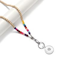 Color stone wood beads lanyard necklace mobile phone key work card necklace fit 20MM chunks snap button jewelry