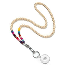Color stone wood beads lanyard necklace mobile phone key work card necklace fit 20MM chunks snap button jewelry
