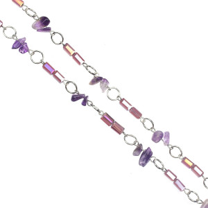 Easy pull buckle lanyard necklace purple gravel glass beads lanyard work badge ID necklace fit 20MM chunks snap button jewelry