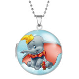 10 styles Mickey Mouse Elephant Stainless Steel Rainted Phase Box Photo Necklace  Chain Length 60cm  Diameter 2.7cm