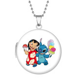 10 styles Lilo Stitch Stainless Steel Rainted Phase Box Photo Necklace  Chain Length 60cm  Diameter 2.7cm