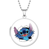 10 styles Lilo Stitch Stainless Steel Rainted Phase Box Photo Necklace  Chain Length 60cm  Diameter 2.7cm