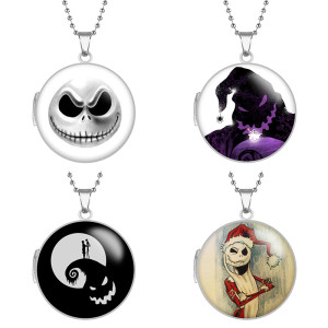 10 styles The Nightmare Before Christmas Stainless Steel Rainted Phase Box Photo Necklace  Chain Length 60cm  Diameter 2.7cm