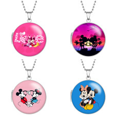 10 styles Mickey Mouse Stainless Steel Rainted Phase Box Photo Necklace  Chain Length 60cm  Diameter 2.7cm