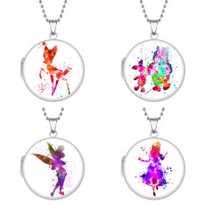 10 styles mickey mouse spotted deer Stainless Steel Rainted Phase Box Photo Necklace  Chain Length 60cm  Diameter 2.7cm