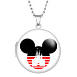 10 styles mickey mouse Stainless Steel Rainted Phase Box Photo Necklace  Chain Length 60cm  Diameter 2.7cm