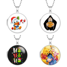 10 styles rolls Donald Duck Halloween Stainless Steel Rainted Phase Box Photo Necklace  Chain Length 60cm  Diameter 2.7cm