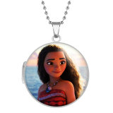 10 styles Moana princess Stainless Steel Rainted Phase Box Photo Necklace  Chain Length 60cm  Diameter 2.7cm