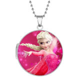 10 styles Frozen Elsa Anna Stainless Steel Rainted Phase Box Photo Necklace  Chain Length 60cm  Diameter 2.7cm