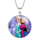 10 styles Frozen Elsa Anna Stainless Steel Rainted Phase Box Photo Necklace  Chain Length 60cm  Diameter 2.7cm