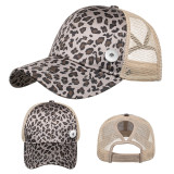 Leopard Print Tiger Print Ponytail Baseball Cap Haircut Cap Peaked Cap Sun Hat fit 18mm snap button jewelry