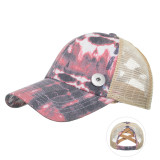 Tie-dye elastic ponytail baseball cap peaked cap sun hat sun hat fit 18mm snap button jewelry