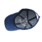 Trendy Peaked Cap Trendy Washed Cotton Print Denim Baseball Cap fit 18mm snap button jewelry