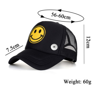 Spring/Summer Smiley Sticker Sponge Mesh Baseball Cap fit 18mm snap button jewelry