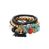 Tree of Life Turquoise Pearl Pendant Multilayer Bracelet