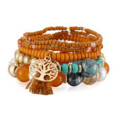 Tree of Life Turquoise Pearl Pendant Multilayer Bracelet