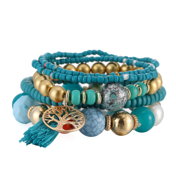 Tree of Life Turquoise Pearl Pendant Multilayer Bracelet