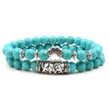 Natural Stone Set Bracelet Buddha Beads Energy Turquoise Buddha Beads Elastic Bracelet