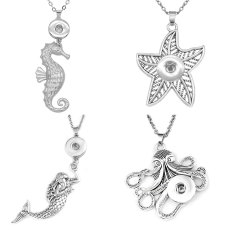 Necklace sea animals starfish sea turtle dolphin hippocampus anchor 60CM chain  metal  fit 20MM chunks snap button jewelry