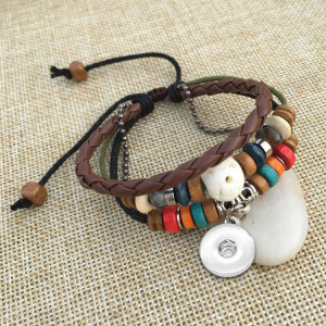 Braided Multilayer Leather Bracelet fit 20mm snaps  jewelry