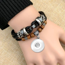 Studded woven leather vintage bracelet fit 20mm snaps  jewelry
