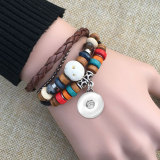 Braided Multilayer Leather Bracelet fit 20mm snaps  jewelry