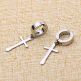 Stainless Steel No Piercing Cross Ear Clip Double Sided Round Flat Earrings