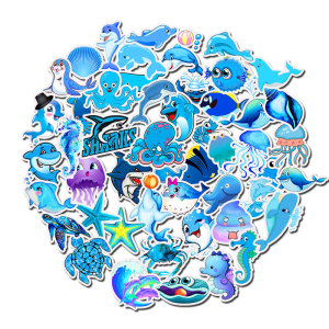 49pcs Cartoon ocean seahorse sea turtle  graffiti stickers decorative suitcase notebook waterproof detachable stickers