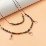 Double Layer Necklace Alloy Beaded Leather Rope Necklace