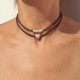 Double Love Clavicle Chain Alloy Beaded Leather Rope Beach Necklace