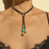 Boho Leather Cord Clavicle Chain Love Pendant Necklace