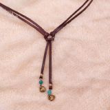 Boho Leather Cord Clavicle Chain Love Pendant Necklace